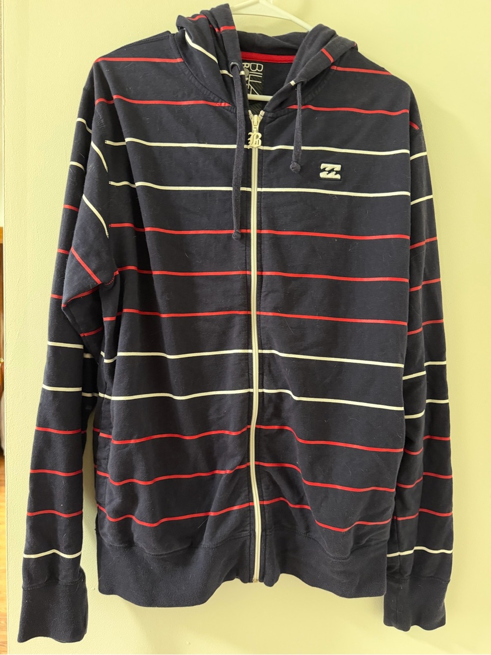 Billabong Navy Zip-Up Hoodie with Red & White Stripes